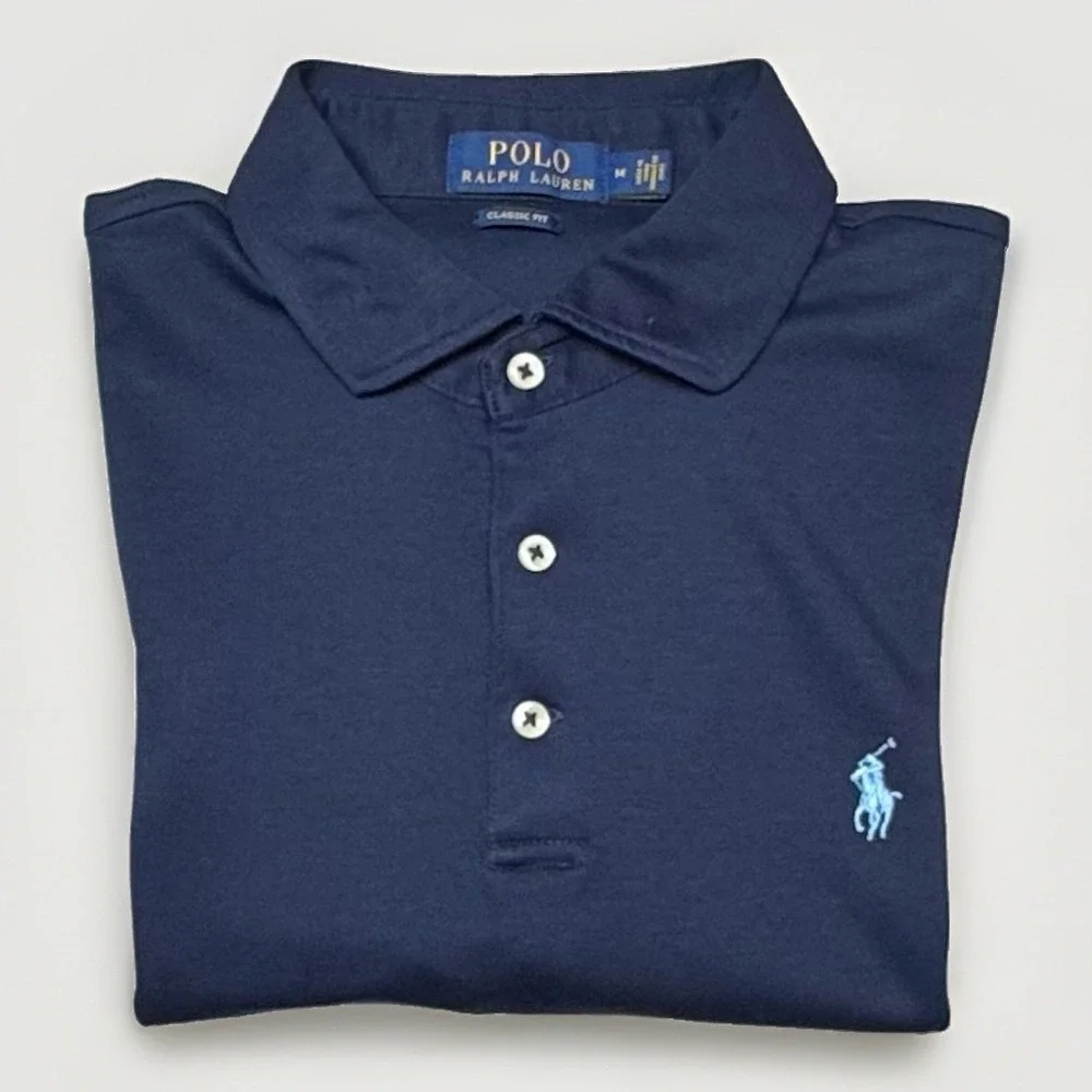 Polo Ralph Lauren Pima Soft Touch Navy Polo Shirt Men's Medium Classic Fit EUC